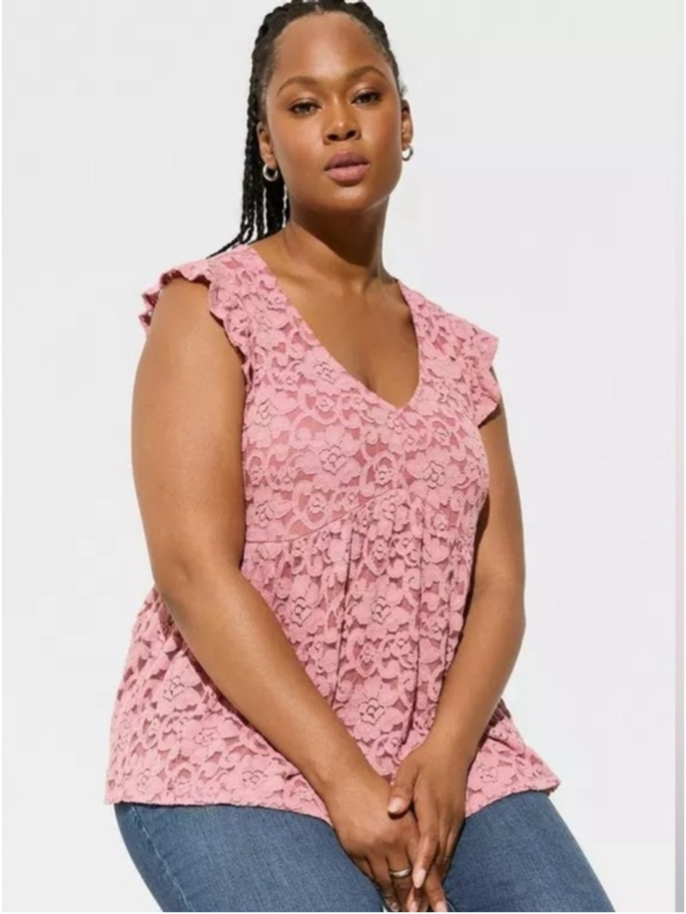 Torrid Stretch Lace V-Neck Ruffle Babydoll, Size 00 (M-10)